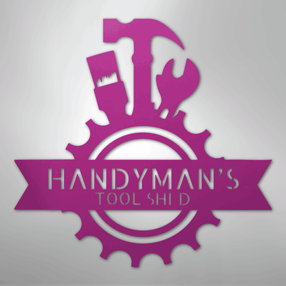 Custom Metal Wall Art - Personalized Tool Man Workshop Plaque Purple