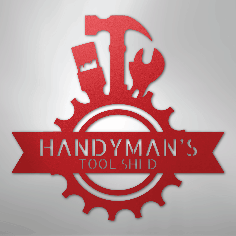 Custom Metal Wall Art - Personalized Tool Man Workshop Plaque Red