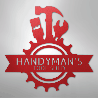 Custom Metal Wall Art - Personalized Tool Man Workshop Plaque Red