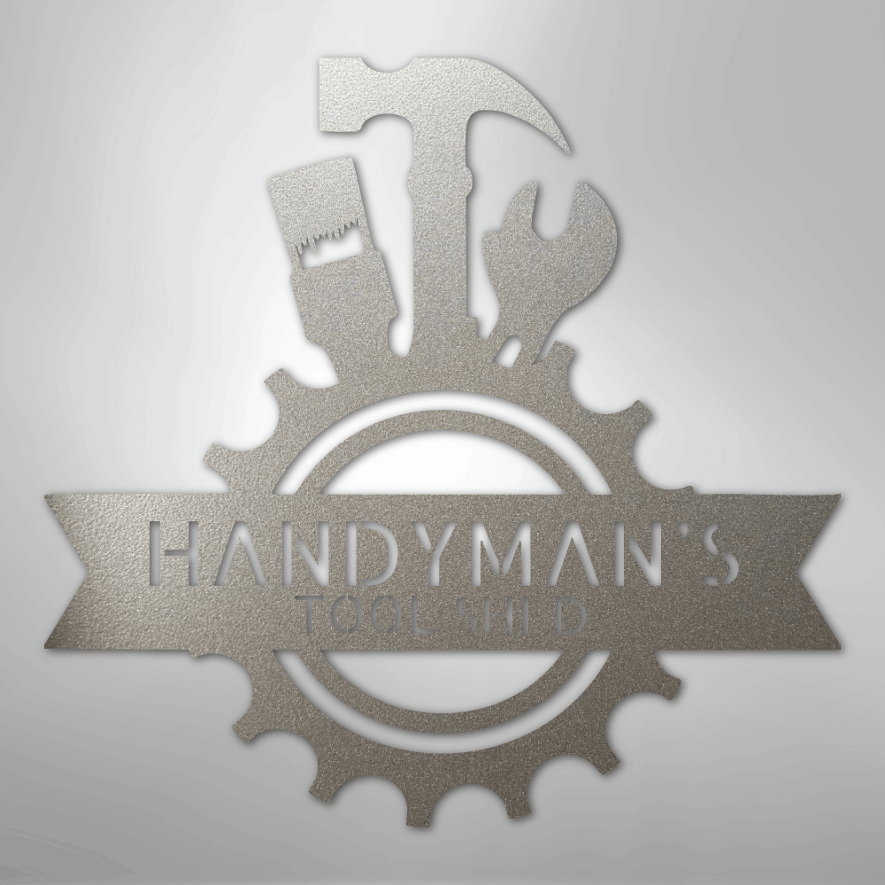 Custom Metal Wall Art - Personalized Tool Man Workshop Plaque Silver