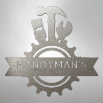 Custom Metal Wall Art - Personalized Tool Man Workshop Plaque Silver