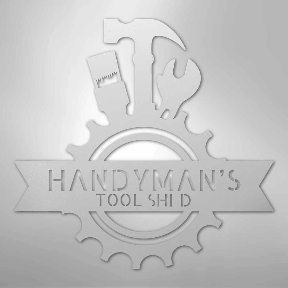 Custom Metal Wall Art - Personalized Tool Man Workshop Plaque White