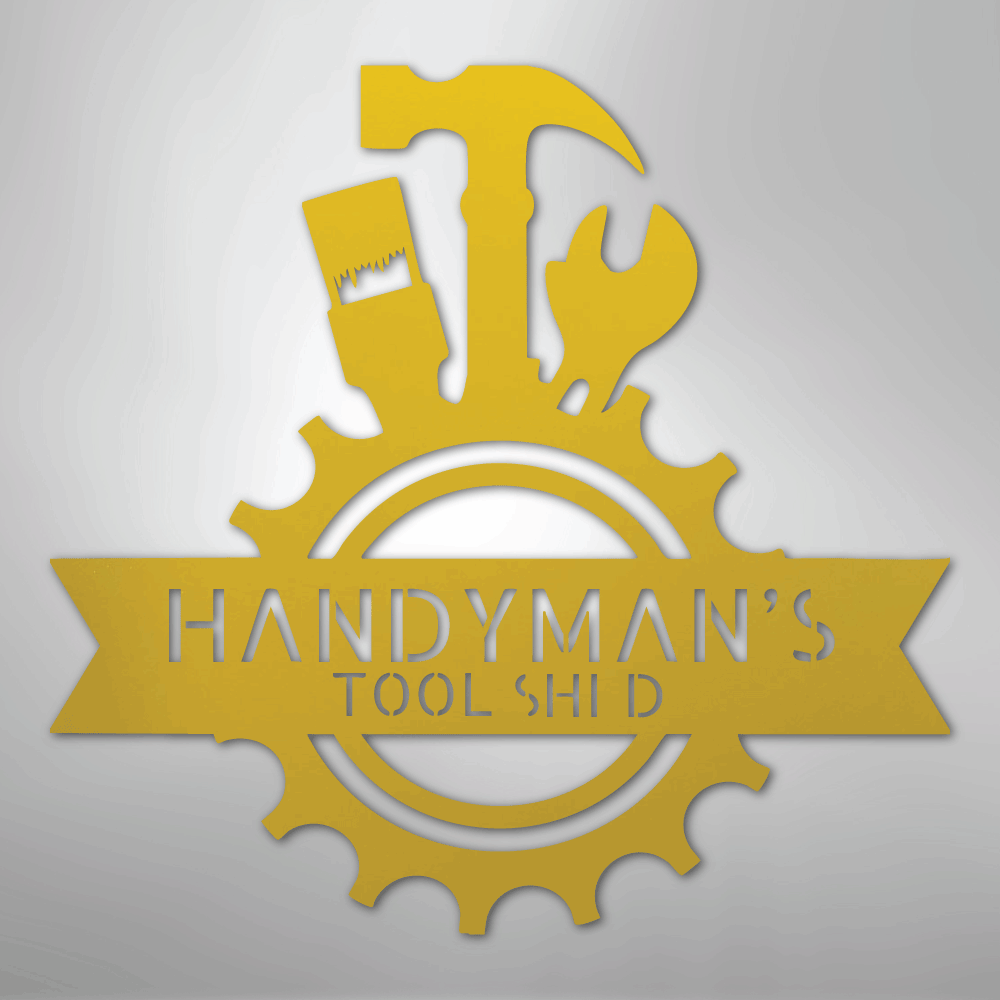 Custom Metal Wall Art - Personalized Tool Man Workshop Plaque Yellow