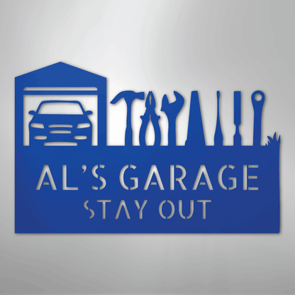 Custom Metal Wall Art - Personalized Garage Sign Blue