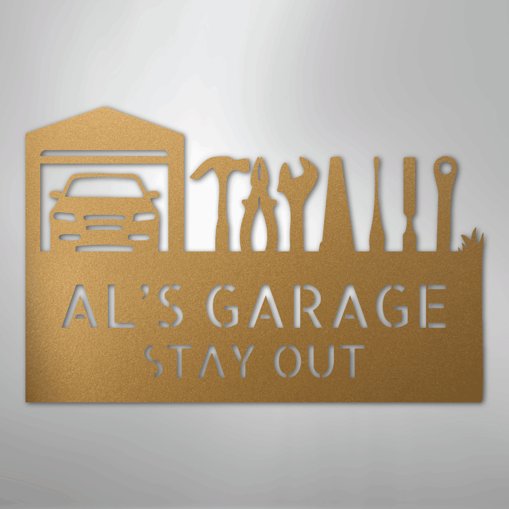 Custom Metal Wall Art - Personalized Garage Sign Gold