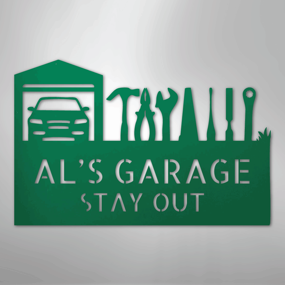 Custom Metal Wall Art - Personalized Garage Sign Green