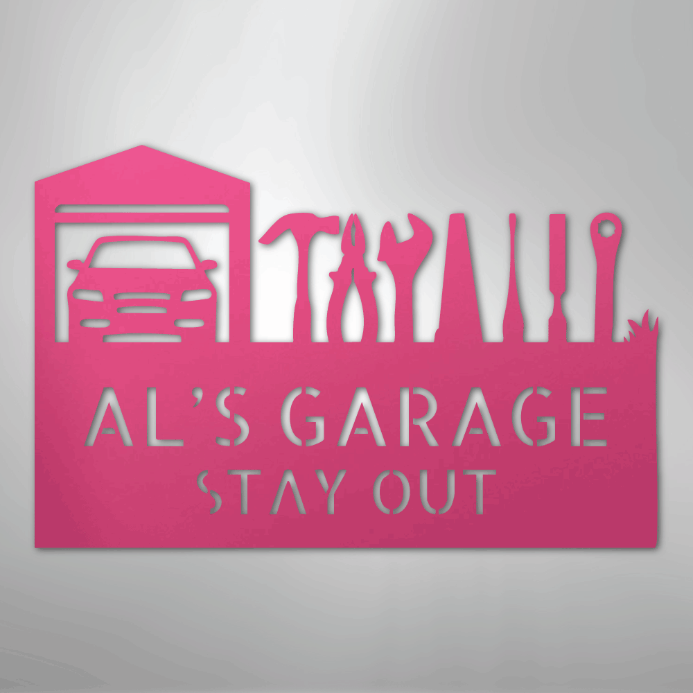 Custom Metal Wall Art - Personalized Garage Sign Pink