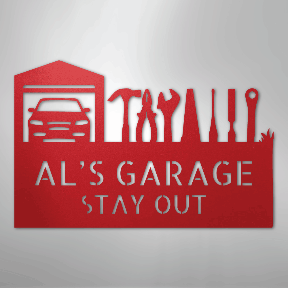 Custom Metal Wall Art - Personalized Garage Sign Red