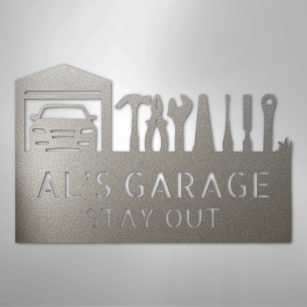 Custom Metal Wall Art - Personalized Garage Sign Silver