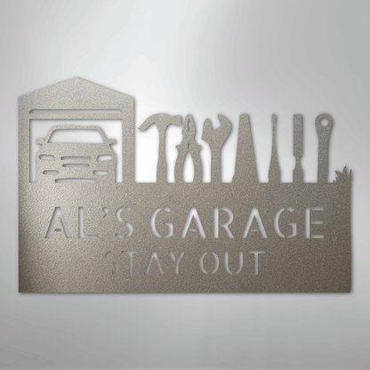 Custom Metal Wall Art - Personalized Garage Sign Silver