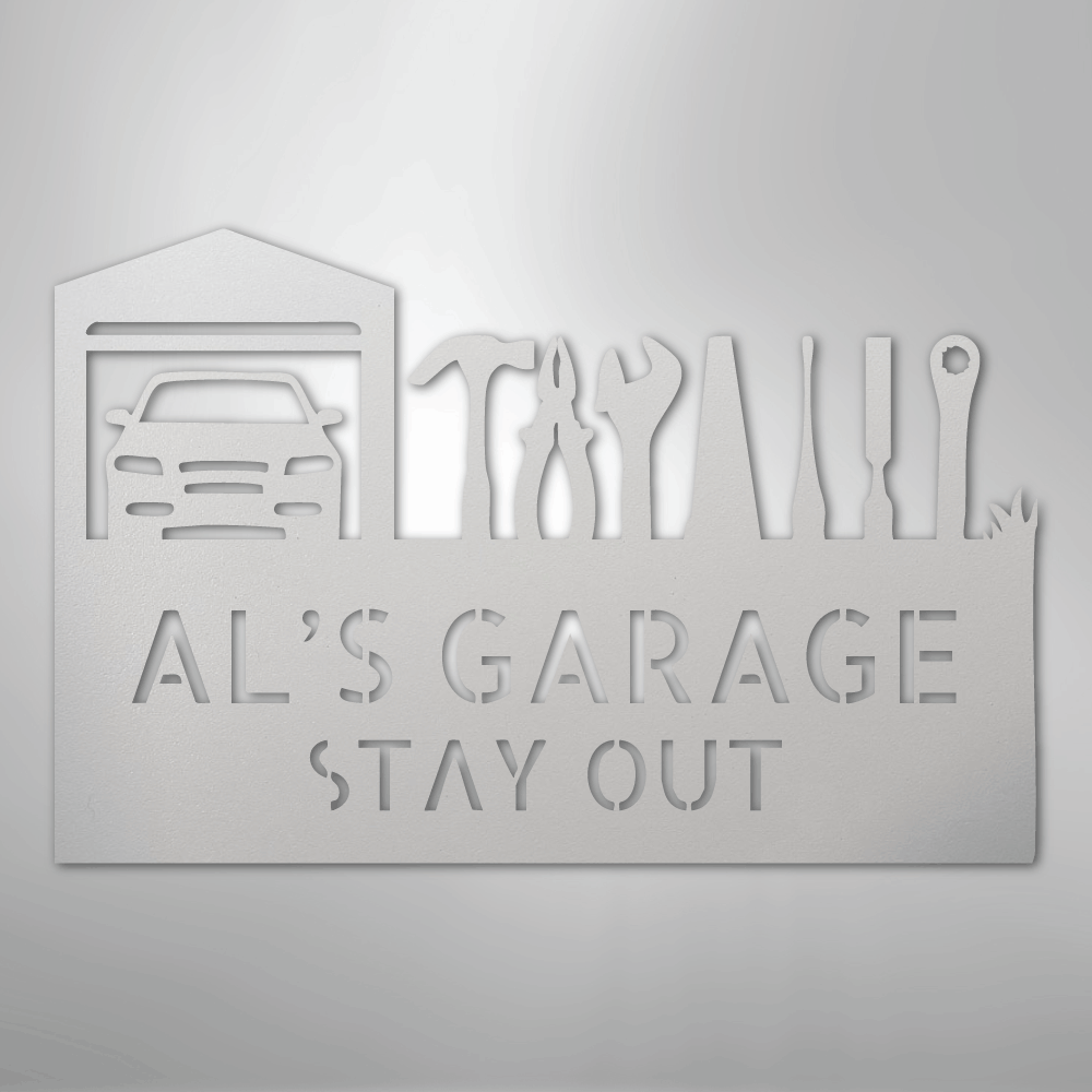 Custom Metal Wall Art - Personalized Garage Sign White
