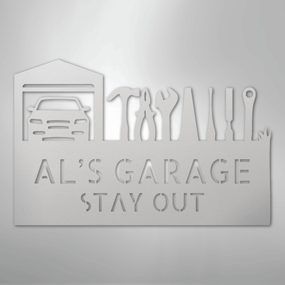 Custom Metal Wall Art - Personalized Garage Sign White