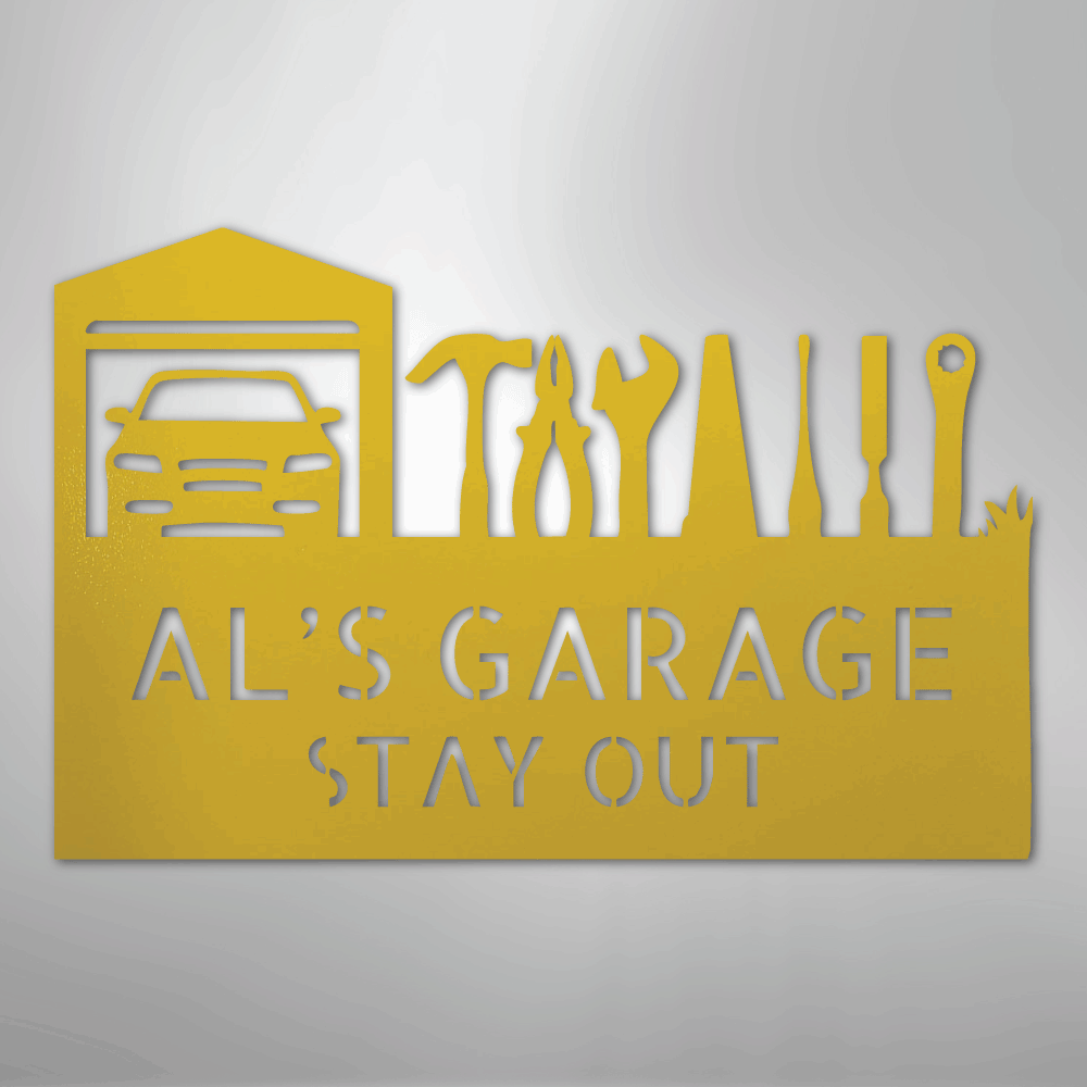 Custom Metal Wall Art - Personalized Garage Sign Yellow