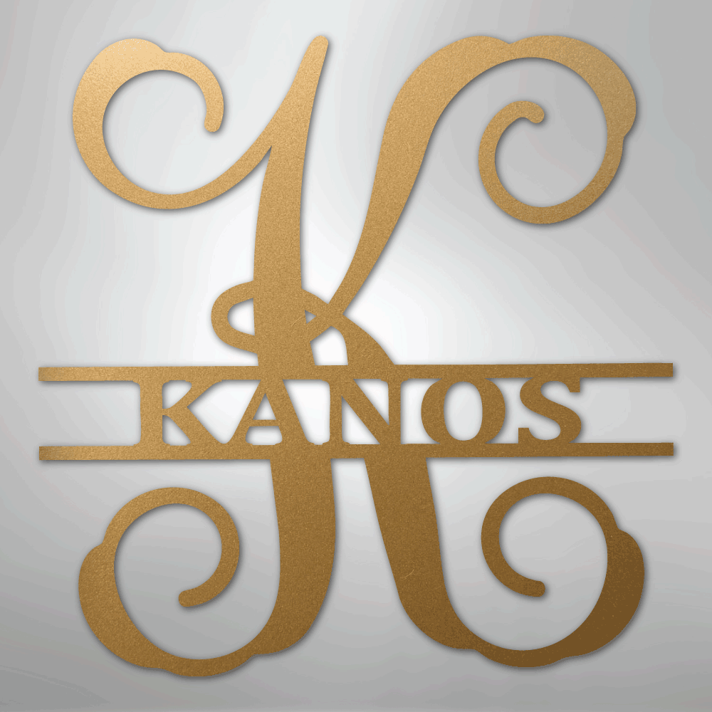 Custom Metal Wall Art - Personalized Vine Monogram Sign Gold