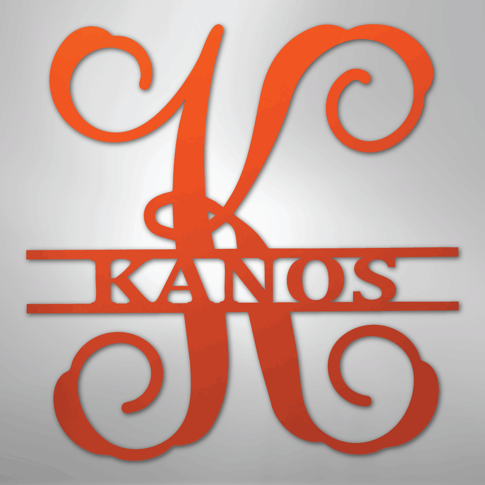 Custom Metal Wall Art - Personalized Vine Monogram Sign Orange