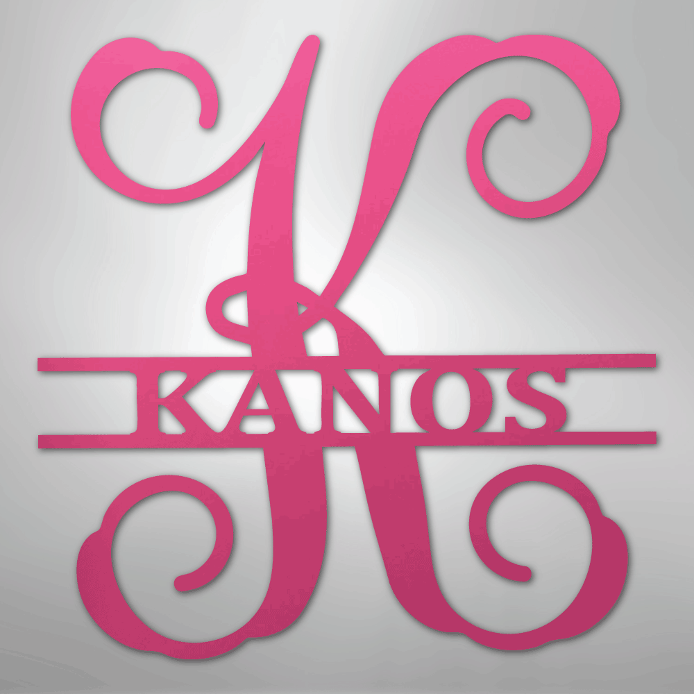 Custom Metal Wall Art - Personalized Vine Monogram Sign Pink