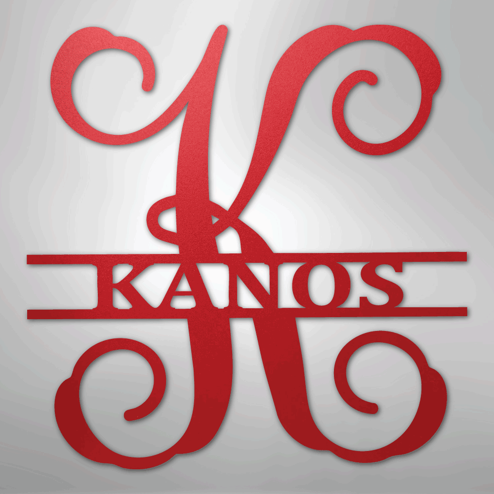 Custom Metal Wall Art - Personalized Vine Monogram Sign Red