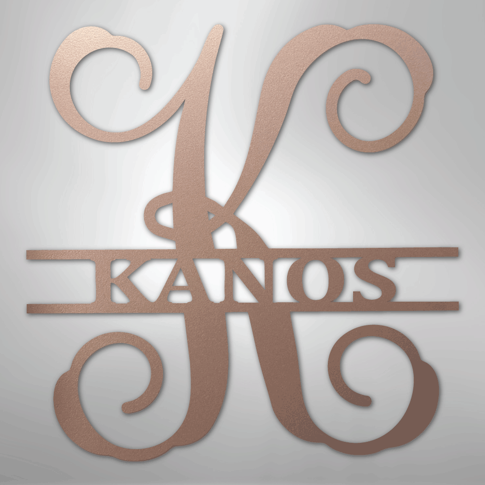 Custom Metal Wall Art - Personalized Vine Monogram Sign Rose