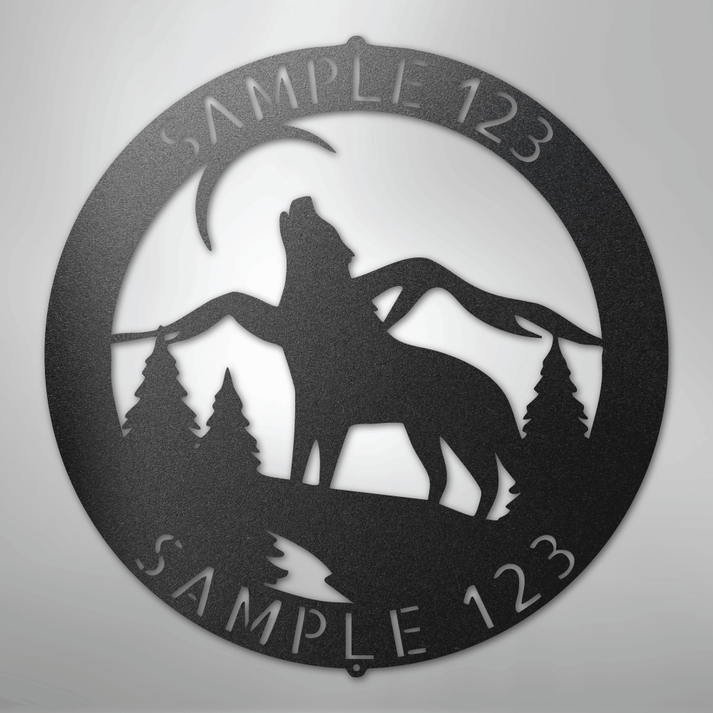 Custom Metal Wall Art - Personalized Howling Wolf Monogram Sign