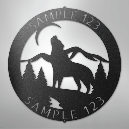 Custom Metal Wall Art - Personalized Howling Wolf Monogram Sign