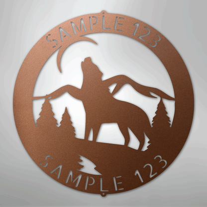 Custom Metal Wall Art - Personalized Howling Wolf Monogram Sign Copper