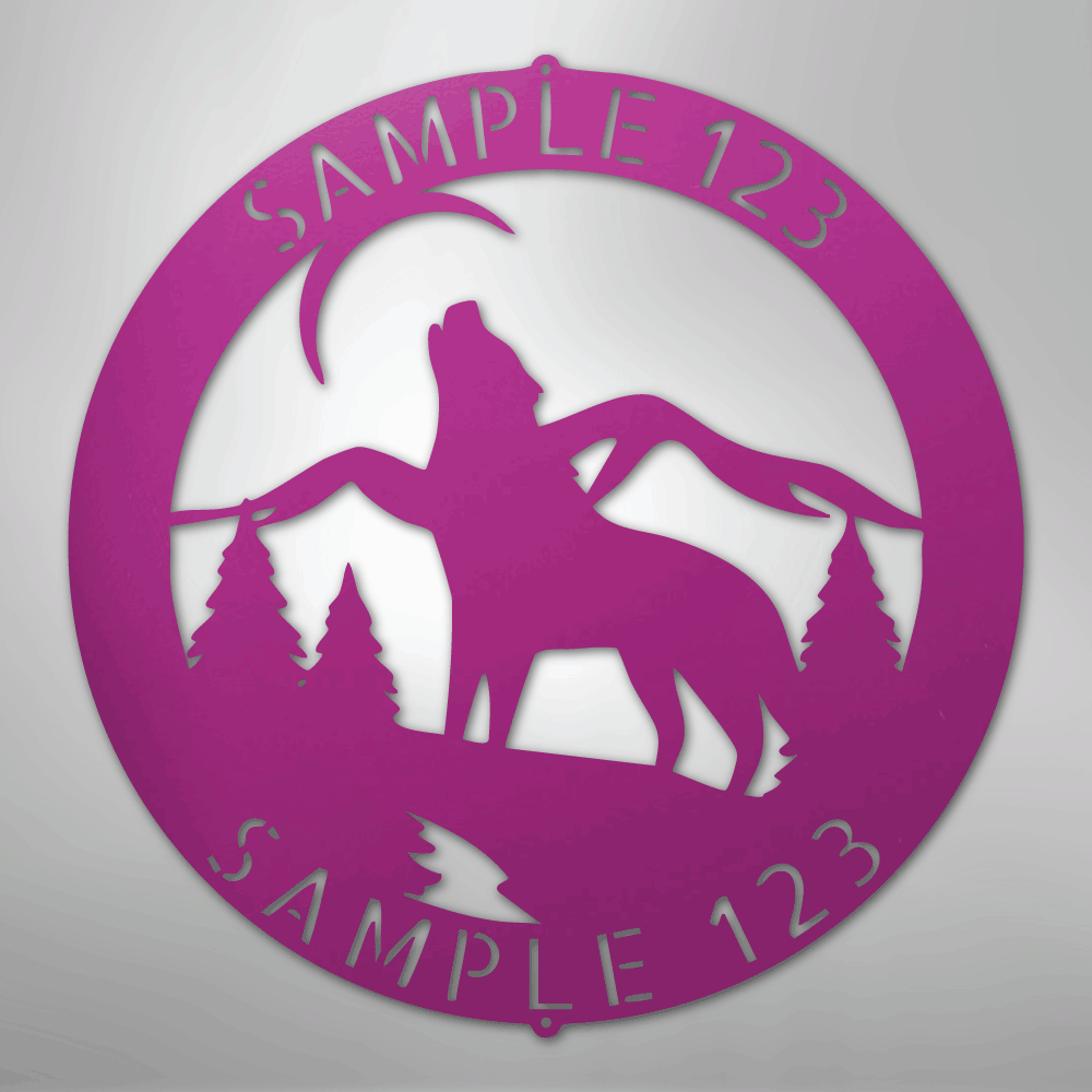 Custom Metal Wall Art - Personalized Howling Wolf Monogram Sign Purple