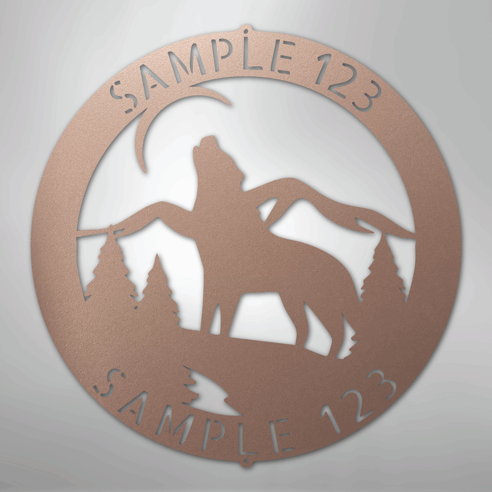 Custom Metal Wall Art - Personalized Howling Wolf Monogram Sign Rose