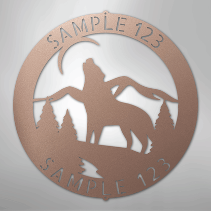 Custom Metal Wall Art - Personalized Howling Wolf Monogram Sign Rose