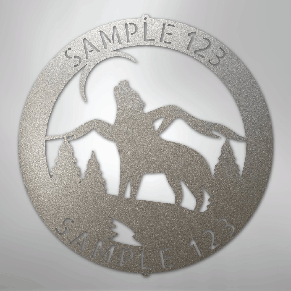 Custom Metal Wall Art - Personalized Howling Wolf Monogram Sign Silver