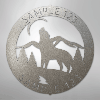 Custom Metal Wall Art - Personalized Howling Wolf Monogram Sign Silver
