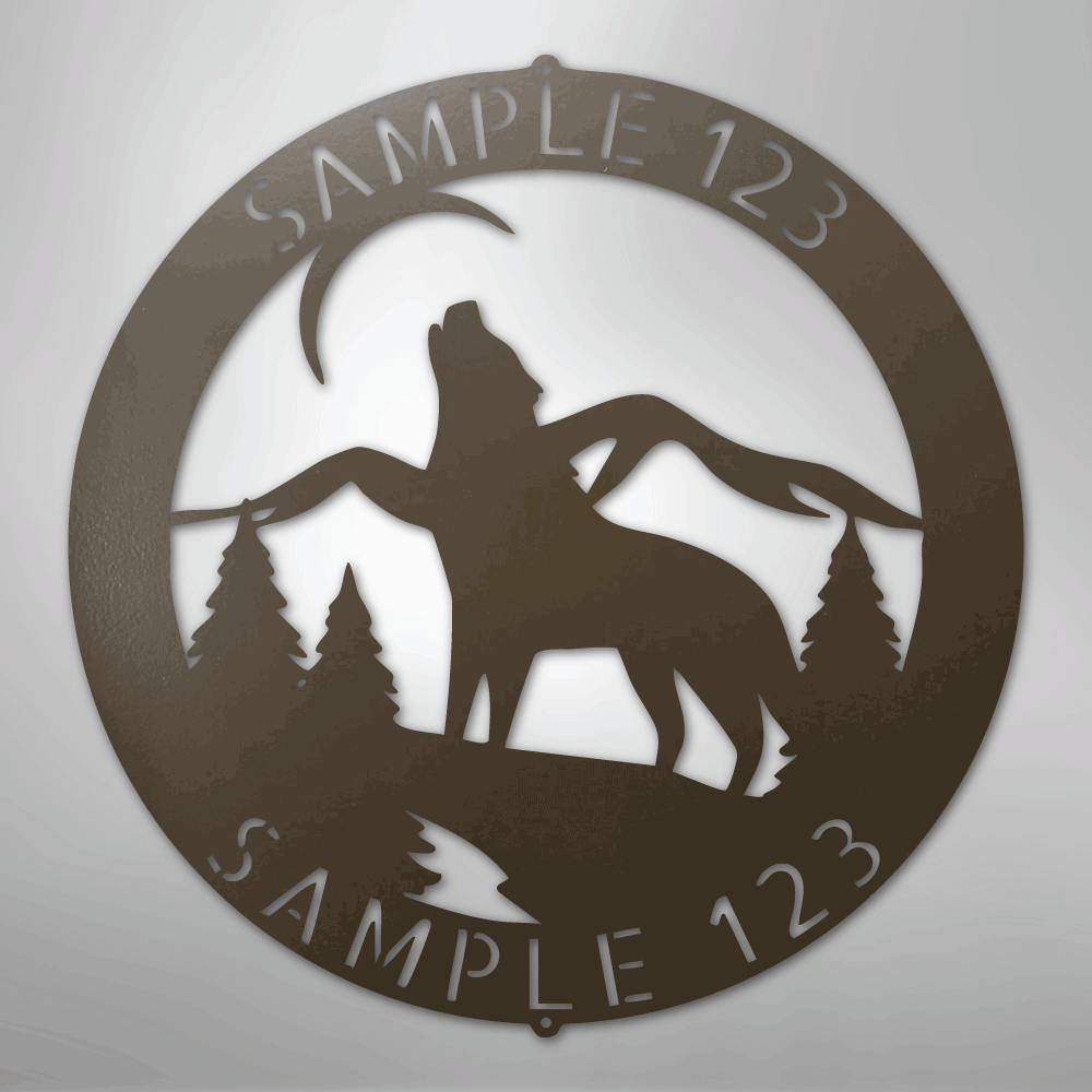 Custom Metal Wall Art - Personalized Howling Wolf Monogram Sign Stone