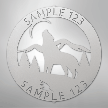 Custom Metal Wall Art - Personalized Howling Wolf Monogram Sign White