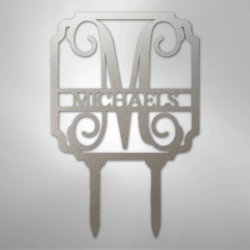 Custom Metal Yard Art - Personalized Garden Stake Silver