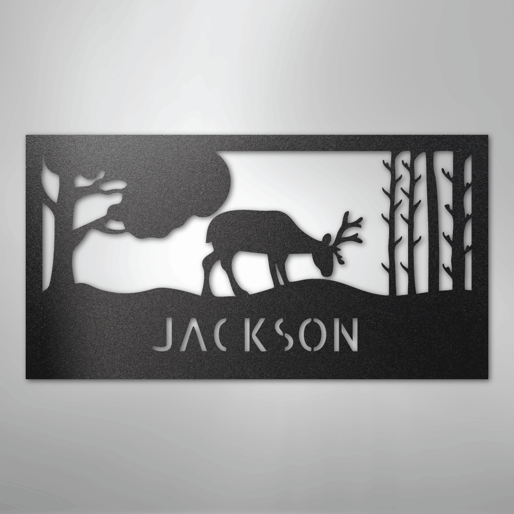 Custom Metal Wall Art - Deer Silhouette Monogram Sign