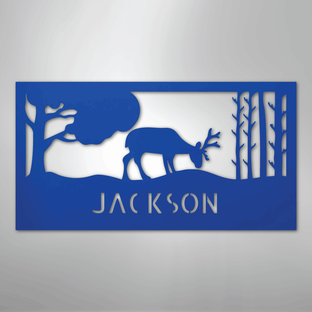 Custom Metal Wall Art - Deer Silhouette Monogram Sign Blue