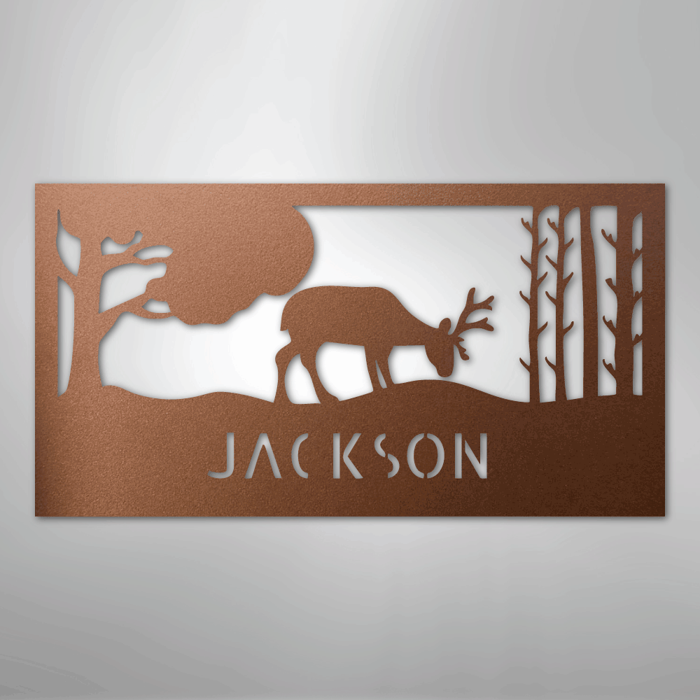 Custom Metal Wall Art - Deer Silhouette Monogram Sign Copper