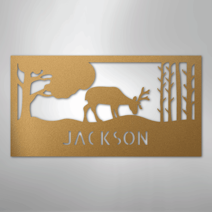 Custom Metal Wall Art - Deer Silhouette Monogram Sign Gold