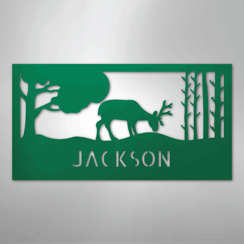 Custom Metal Wall Art - Deer Silhouette Monogram Sign Green