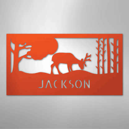 Custom Metal Wall Art - Deer Silhouette Monogram Sign Orange