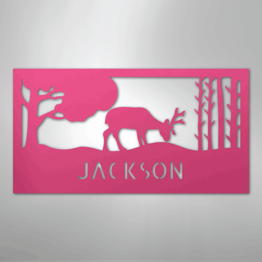 Custom Metal Wall Art - Deer Silhouette Monogram Sign Pink