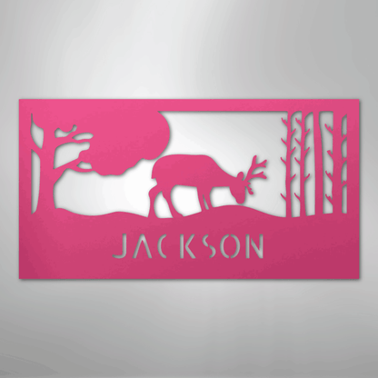 Custom Metal Wall Art - Deer Silhouette Monogram Sign Pink