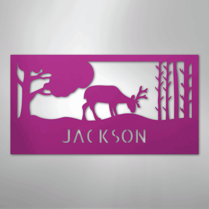 Custom Metal Wall Art - Deer Silhouette Monogram Sign Purple