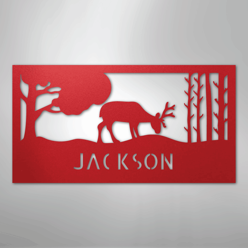 Custom Metal Wall Art - Deer Silhouette Monogram Sign Red