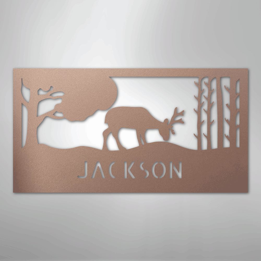 Custom Metal Wall Art - Deer Silhouette Monogram Sign Rose