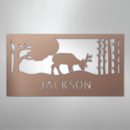 Custom Metal Wall Art - Deer Silhouette Monogram Sign Rose