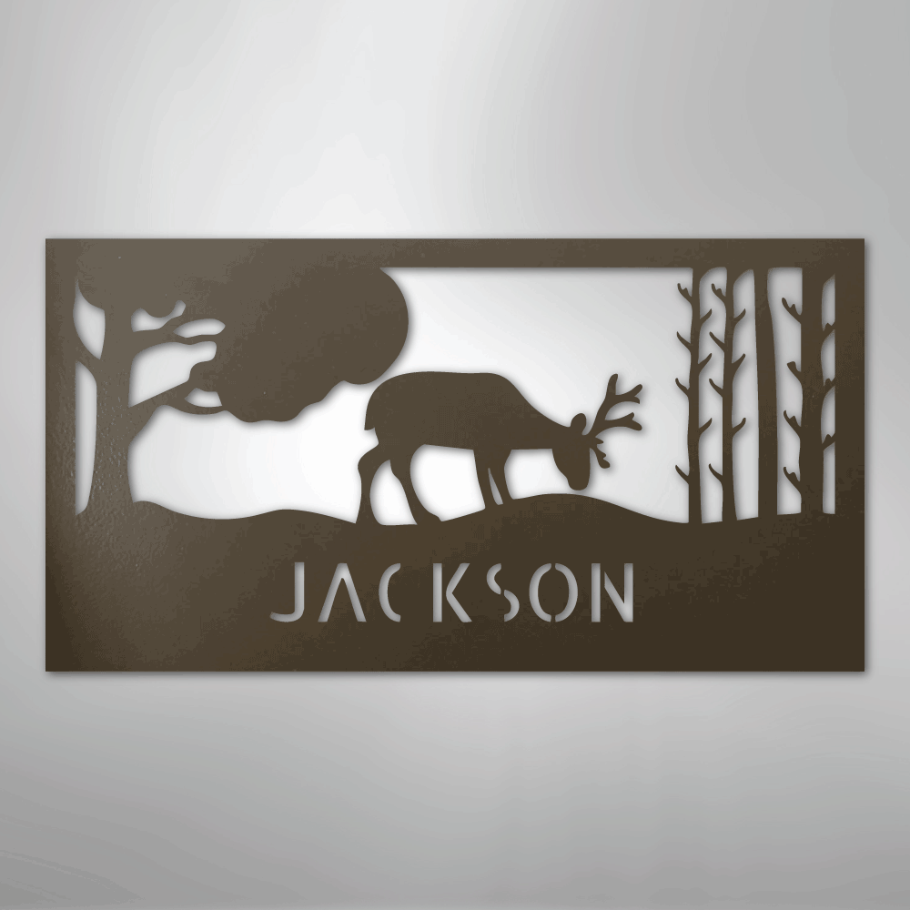 Custom Metal Wall Art - Deer Silhouette Monogram Sign Stone
