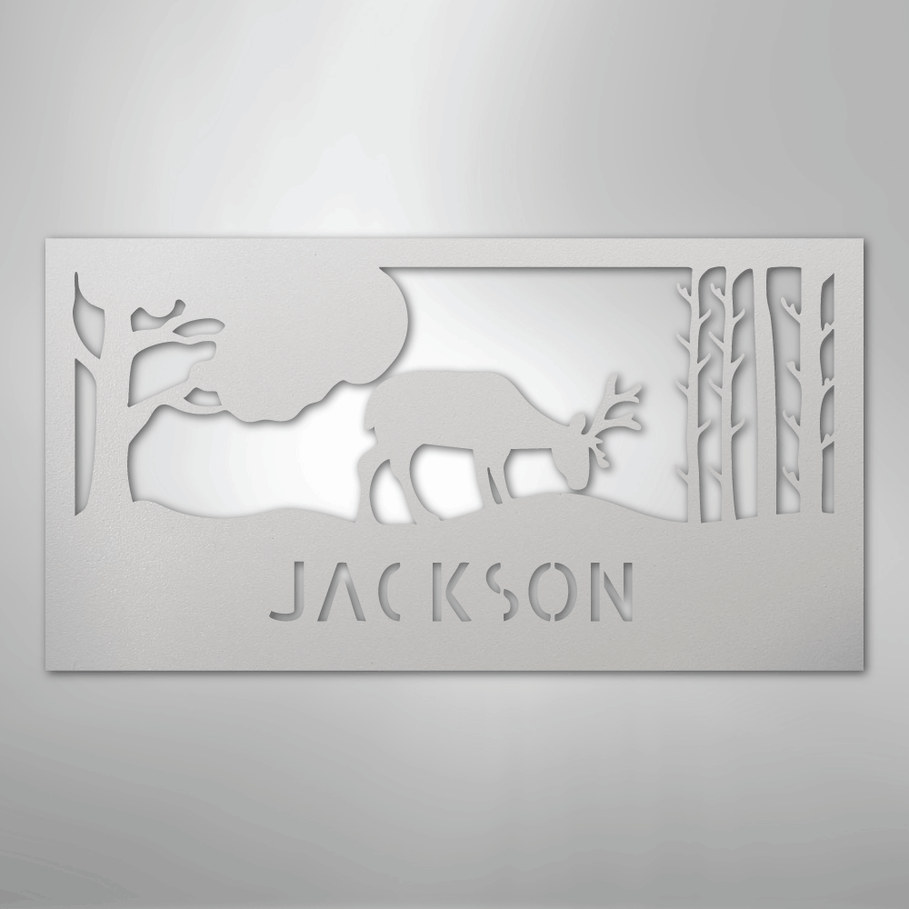 Custom Metal Wall Art - Deer Silhouette Monogram Sign White