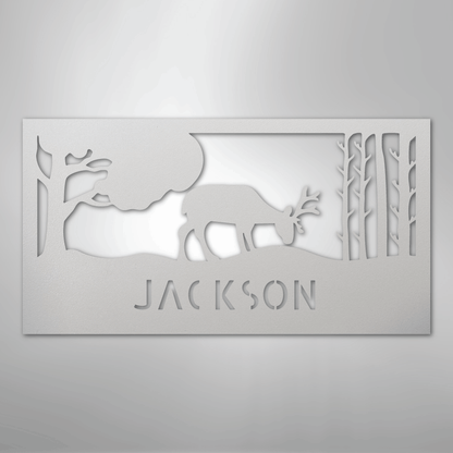 Custom Metal Wall Art - Deer Silhouette Monogram Sign White