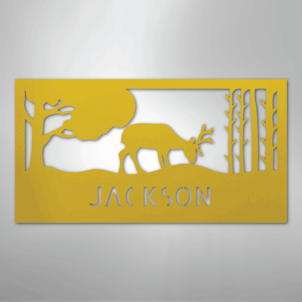 Custom Metal Wall Art - Deer Silhouette Monogram Sign Yellow