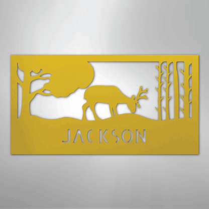 Custom Metal Wall Art - Deer Silhouette Monogram Sign Yellow